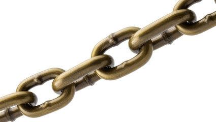 Obraz premium Isolated sturdy antique brass chain segment with interlocking links and shiny metallic finish.