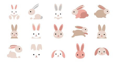 Obraz premium Collection of cute cartoon bunnies in various poses and colors vector