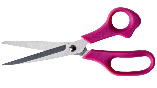 Isolated open pink scissors for school and office use, sharp cutting tool object