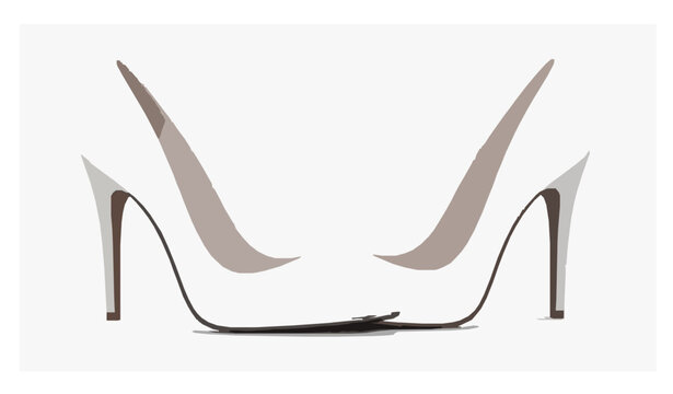 Elegant white high heels pair vector 3D realistic fashion shoes isolated on white background