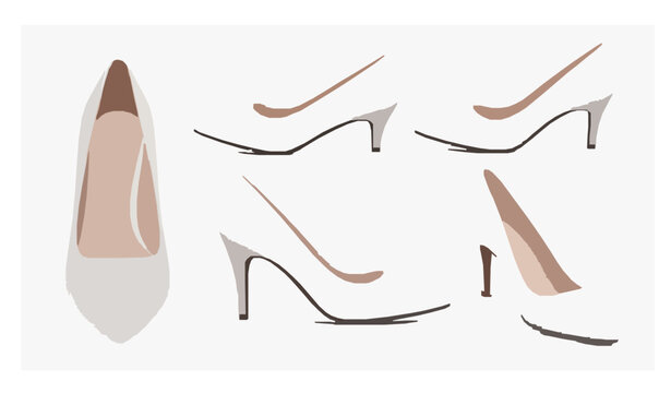 3D white high heels vector set with realistic fashion footwear isolated on white