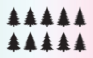 Obraz premium Ten identical pine tree silhouettes in two rows isolated design