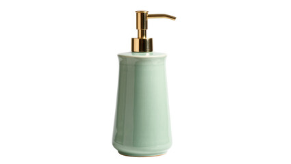 Obraz premium Isolated elegant mint green ceramic liquid soap dispenser with golden pump for bathroom