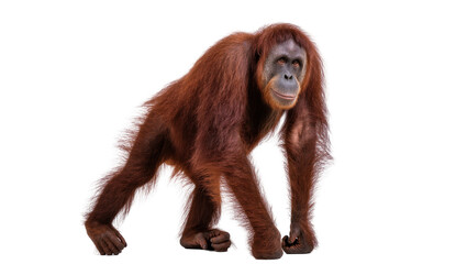 Isolated full body view of a large orangutan with reddish-brown fur walking on all fours © Fernando