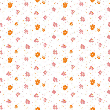 Seamless pattern with cute flowers on isolated background.