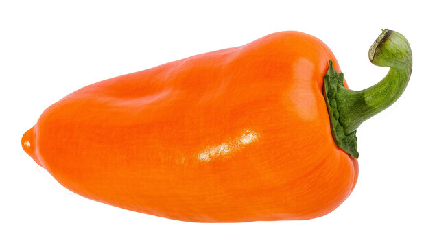 Isolated vibrant orange mini bell pepper with green stem, healthy vegetable ingredient