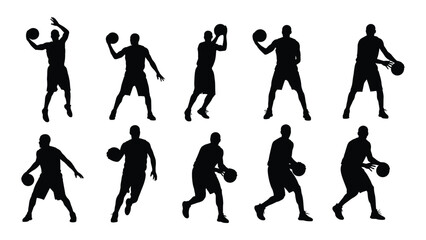 Fototapeta premium A set of black silhouettes of men playing basketball