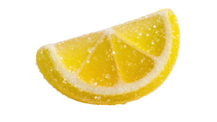 Isolated sugared lemon candy slice, sweet citrus jelly dessert, refreshing and vibrant treat