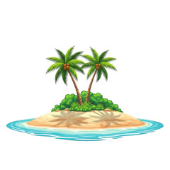 Obraz premium Tropical island paradise with two palm trees and sandy beach