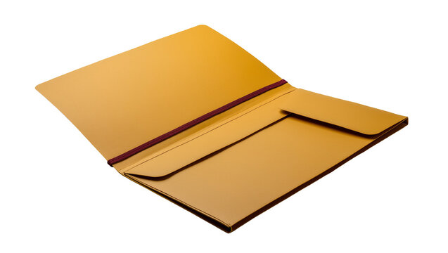 Isolated elegant open document organizer portfolio with maroon elastic band