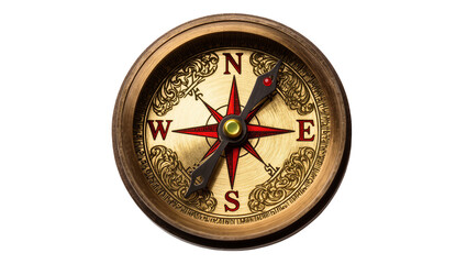 Isolated antique brass compass for adventure, navigation, travel, and exploration concepts © Claudia