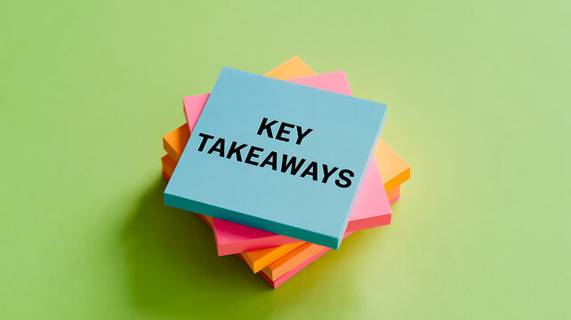 Stack of colorful sticky notes with 'key takeaways' text