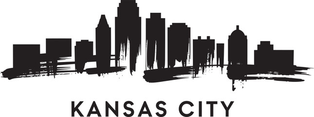 Obraz premium Kansas city skyline sketched art vector illustration with brush stroke texture and city name text