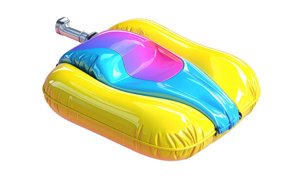 Inflatable yellow pool float with blue and magenta center isolated design element