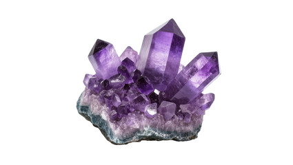 Isolated beautiful natural raw amethyst crystal geode cluster with deep purple color points © Fernando
