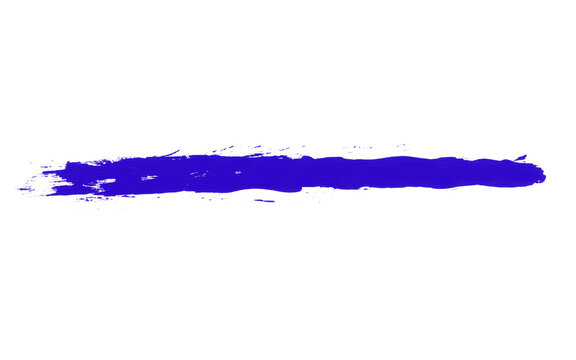 Vibrant blue paint brush stroke on white background, horizontal acrylic ink smear, textured artistic underline for graphic design and highlighting