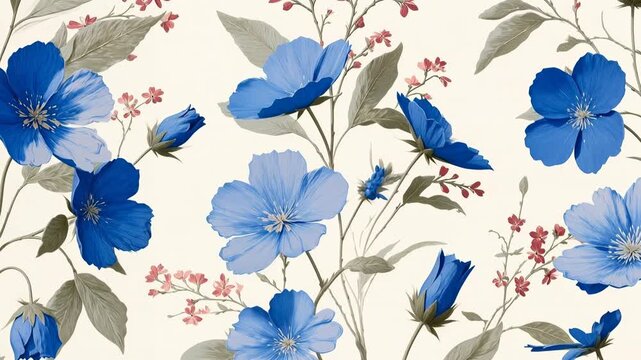 Elegant botanical pattern with blue blossoms capturing artistic floral design delicate composition and decorative background suitable for fashion or interior use