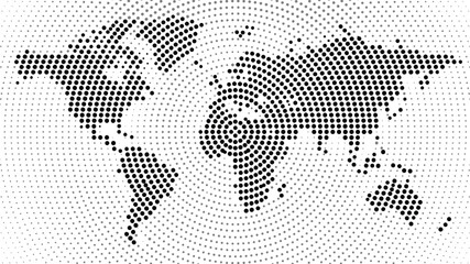 World Map Dotted Radial Pattern Vector Illustration with Global Communication Concept © Ahmed
