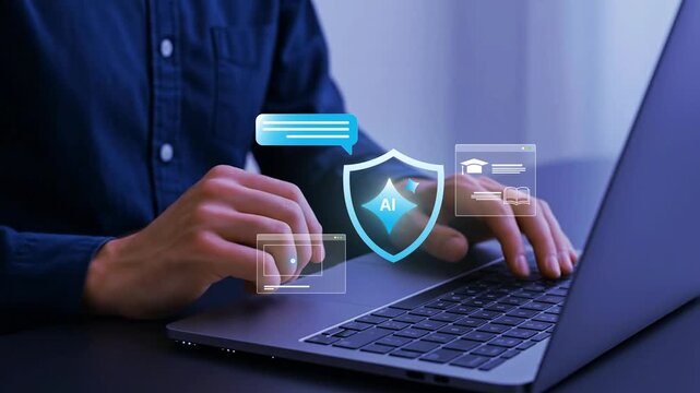 Ai online learning platform for digital education, student using tablet at home, intelligent elearning system with course assessment analytics certification and training for skill development