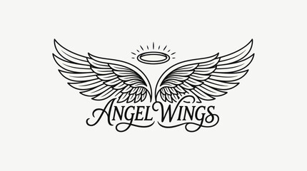 Fototapeta premium Elegant Angel Wings with Halo and Angel Wings Text in Black and White.