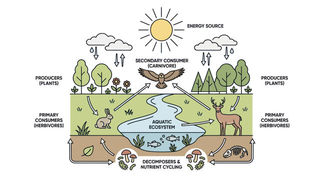 Ecosystem Cycle Diagram Illustrating Interconnectedness of Nature.