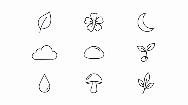 Hand drawn nature elements set doodle style vector illustration.