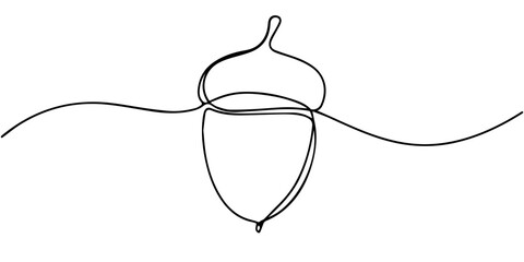 One line art acorn. Single line art. Autumn theme background Editable stroke, A single line drawing of a acorn. Continuous line thanksgiving acorn icon, one line Art icon drawing vector, Acorn © DESIGN LINE