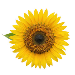 Fototapeta premium A large yellow sunflower with a dark center isolated on transparent background