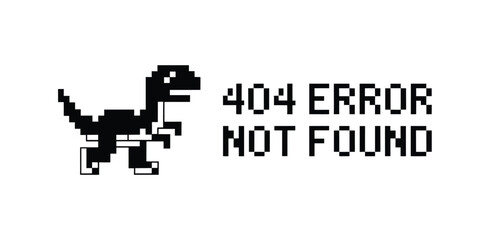 Pixelated dinosaur illustration accompanies a 404 error not found message © MDMINTU