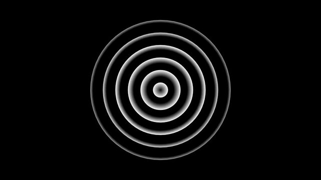 Black and white concentric circles pattern with gradient effect on black background for motion and visual effects