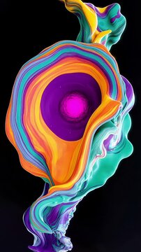Vibrant swirls of colorful liquid paint on a black background