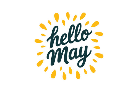 A hand lettered greeting showcasing hello may surrounded by yellow flourishes