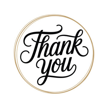 Elegant calligraphy reads thank you within a golden circular frame