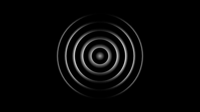 Black and white concentric circles pattern with gradient effect on black background for motion and visual effects