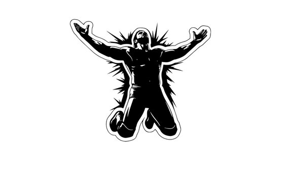 Professional Wrestler Power Pose Silhouette Sticker, Heavyweight Champion Victory Vector, Iconic Sports Entertainment Action Illustration
