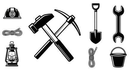 Hammer Pickaxe Tools Equipment Set Icons. © yahya