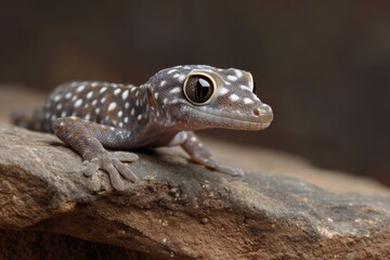 Obraz premium White-spotted Gecko Rests on Textured Rock Surface