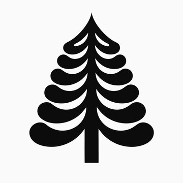 Stylized Pine Tree Icon &mdash; Smooth Curved Branches in Bold Black Silhouette for Holiday & Nature Use
