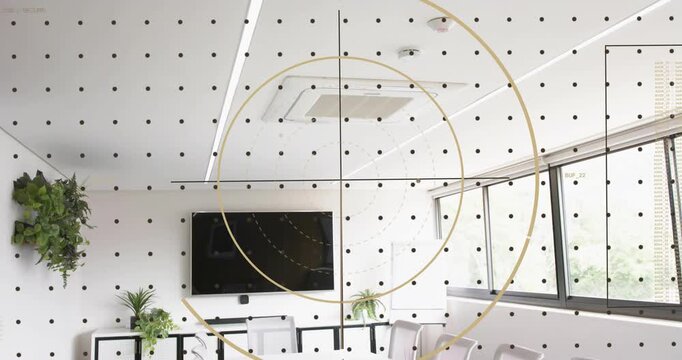 Calibration start reticle expanding gold rings rotating crosshair centering over table for business