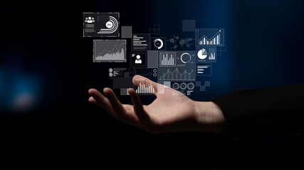Fototapeta premium Data insights, charts, and analytics help visualize performance. Data drives strategy, analytics enhances growth, and data improves business outcomes through analytics. Latch