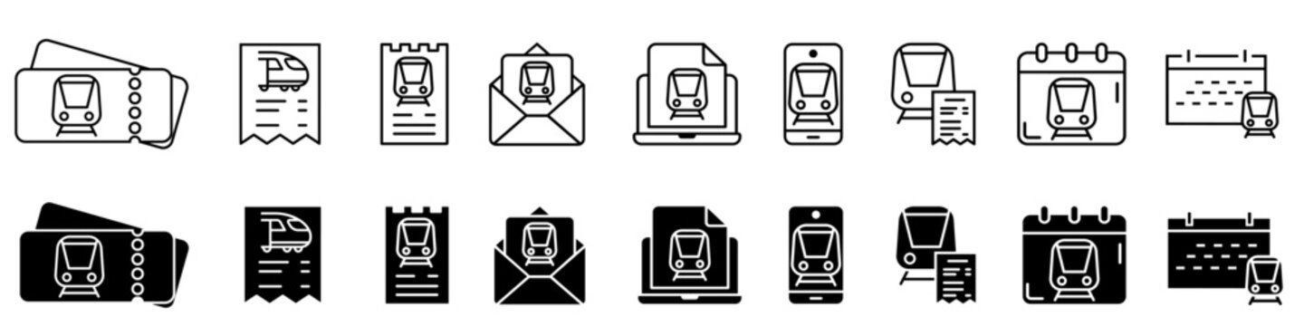 Train ticket icon vector set. Rail pass Illustration sign collection. Railway travel symbol or logo.
