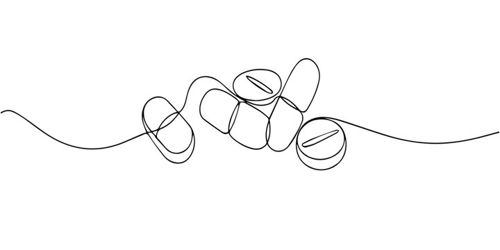medical tablet continuous one line drawing, Editable continuous one line drawing medicine pill vector for minimalist pharmacy apps. Ideal for symbolizing clean medical drugs, sleek health, and care.