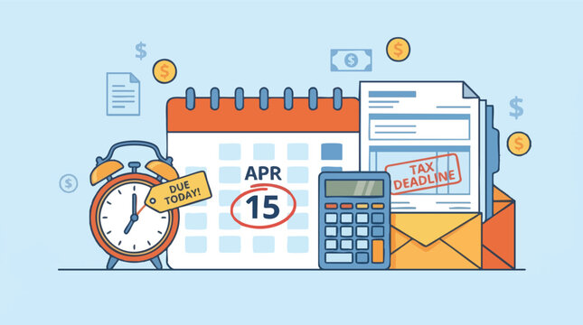 Tax deadline reminder with alarm clock and calendar