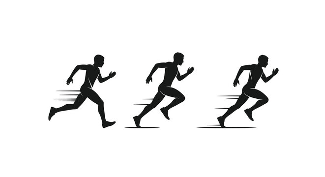 Three runners in motion depicted as a striking black silhouette