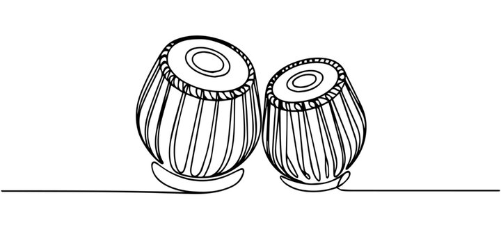tabla continuous one line drawing, Tabla drum one line art. Continuous line drawing of sound, beat, ethnic, indian, rhythm, musician, band, acoustic, drum, music, percussion, tabla continuous one line