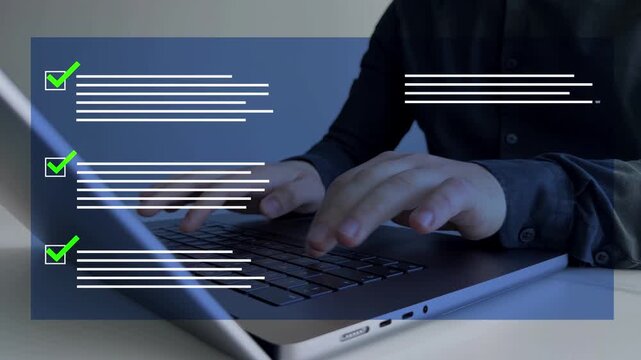 Business productivity checklist and filling survey form.Fast checklist and clipboard task management.Businessman check virtual electronic documents and checklist approve.	
