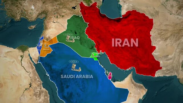 Middle East Missile Defense Shield Map Animation Across Multiple Countries