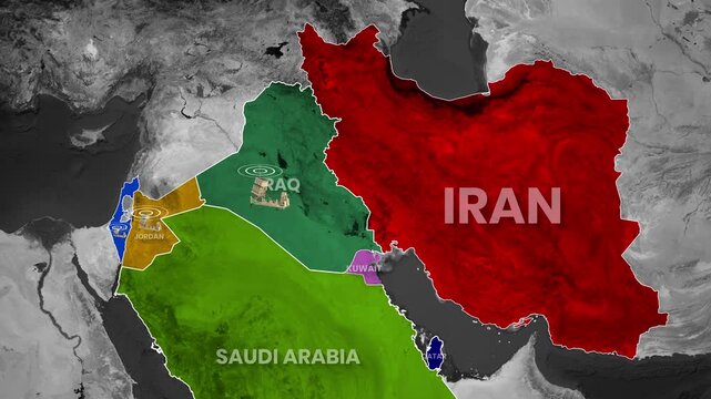 Middle East Air Defense Intercepting Iran Missile Attack Map Animation
