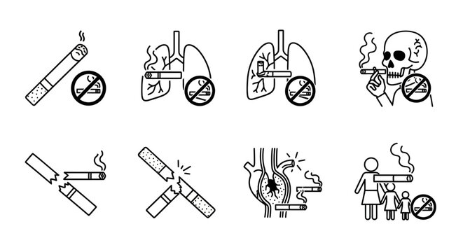 No Smoking Warning Signs Icons Set 1.