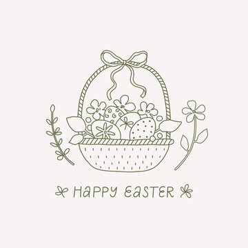Happy Easter greeting card with Basket of Eggs